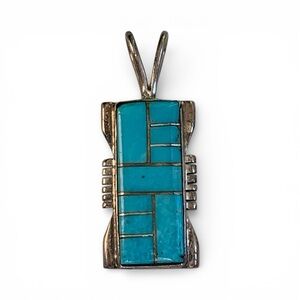 Vintage Sterling Silver Turquoise Inlay Geometric Pendant Philippines